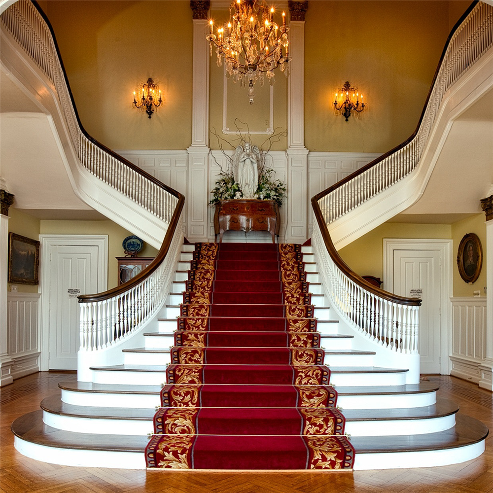 Chandeliers give a grand look to the staircases